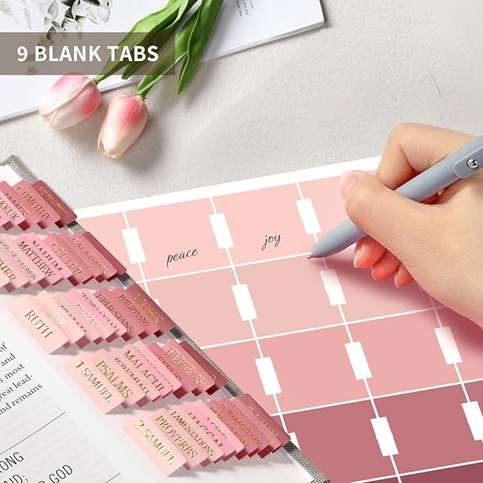 Bible Tabs for Women & Men, Laminated Bible Tabs for Study Bible, Large Print Bible Tabs for Easy Navigation, Bible Index Tabs, 66 Tabs Old & New Testament, Extra 9 Blank Tabs - Blush