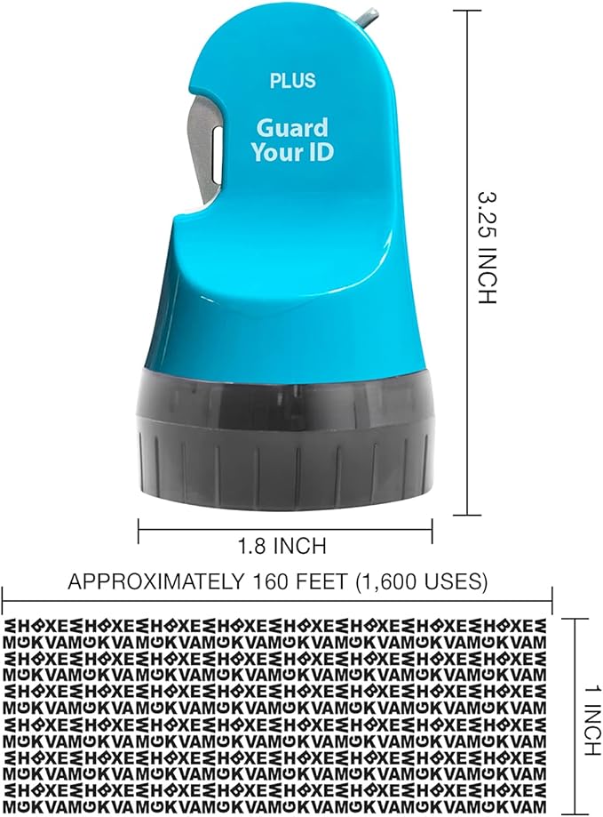 Guard Your ID 3 in 1 Wide Advanced Roller with Retractable Box & Envelope Opener and Identity Theft Prevention Security Stamp Turquoise