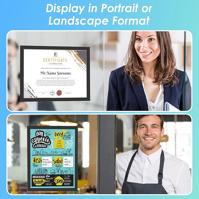 MaxGear Wall Mount Sign Holder 8.5 x 11, Self Adhesive Magnetic Display Picture Frames with Strong Magnetic Border and Clear PVC, Document Paper Wall Sign Holder for Home Office Store,12 Pack