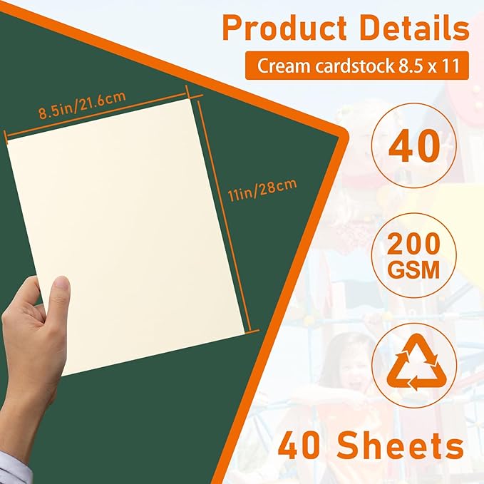 40 Sheets Cream Cardstock 8.5 x 11 Off White Paper, 200gsm Premium Craft Paper Card Stock for DIY Cards Making, Wedding Invitations, Greeting Card, Bussine Cards, Menus, Birthday