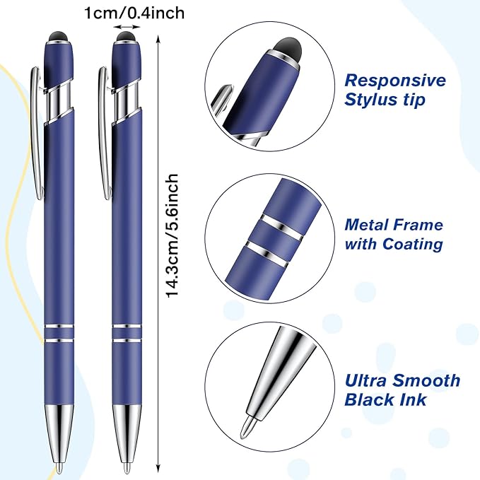 Zonon 38 Pieces Rubberized Ballpoint Pen with Stylus Tip Stylish Metal Pen Capactive Styli Pen with Soft Rubberized Grip, Black Ink Pen for Most Devices (Dark Blue)