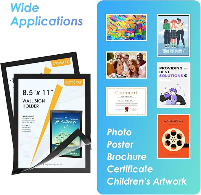 MaxGear Wall Mount Sign Holder 8.5 x 11, Self Adhesive Magnetic Display Picture Frames with Strong Magentic Border and Clear PVC, Document Poster Paper Wall Sign Holder for Home Office Store, 24 Pack