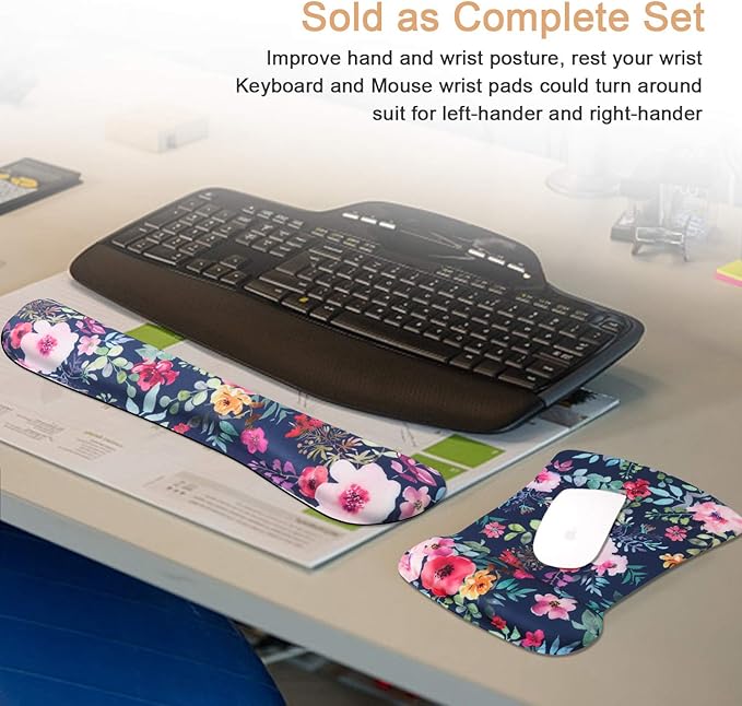 iCasso Keyboard Wrist Rest and Mouse Wrist Rest Pad, Made of Memory Foam, Ergonomic Support, Easy Typing and Relieve Wrist Pain, Perfect for Gaming, Computer, Office, Laptop - Blossom