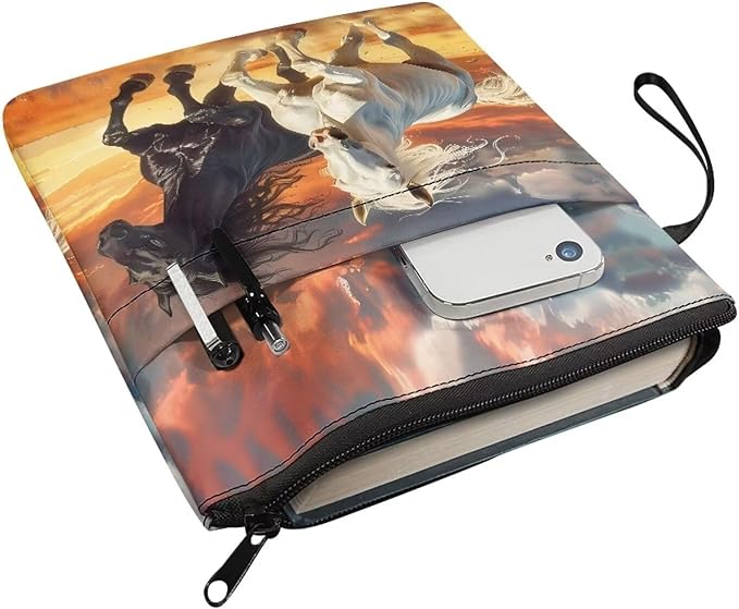 COEQINE Sunset Horse Textbook Cover for Paperbacks 9x11 Portable Book Sleeves with Zipper Portable Book Pouch Protector Book Case with Pen Holder Washable Cute Running Animal