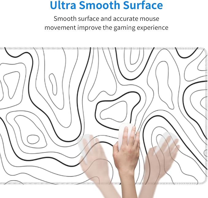 Extended Gaming Mouse Pad, Large Gaming Mouse Waterproof with Stitched Edges, Non-Slip Desktop Pad for Home and Office, Level Up Your 31.5x11.8 Inch… (White Topographic)