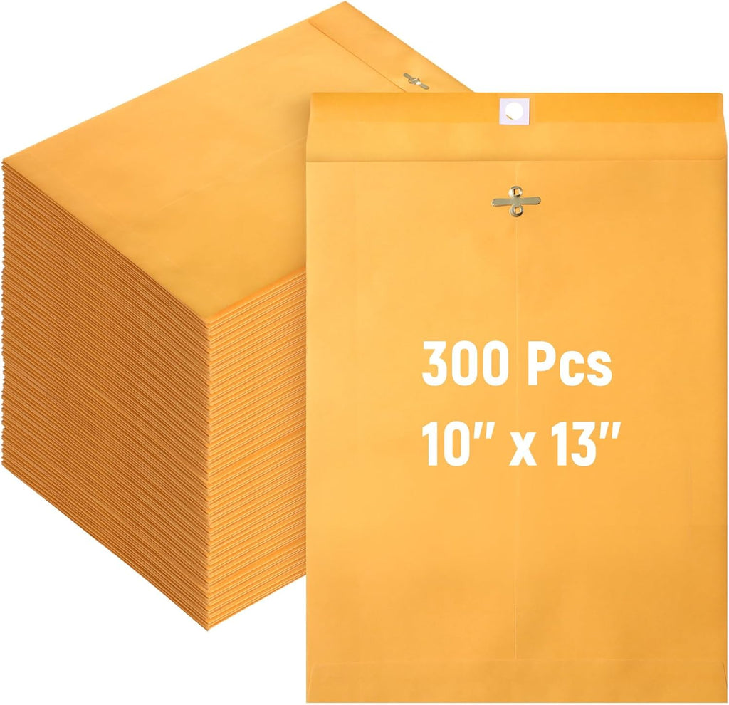 Ctosree 300 Pcs Manilla Envelopes Clasp Envelopes Bulk Brown Kraft Catalog Letter with Clasp Closure and Gummed Seal 28lb Heavyweight Paper (10 x 13 Inch)