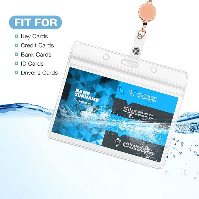 Outus 2 Pieces Badge Lanyard with ID Holders Stainless Steel Badge Holders Necklace Retractable Reel Clip Chain Water Resistant Name(Rose Gold, Black)