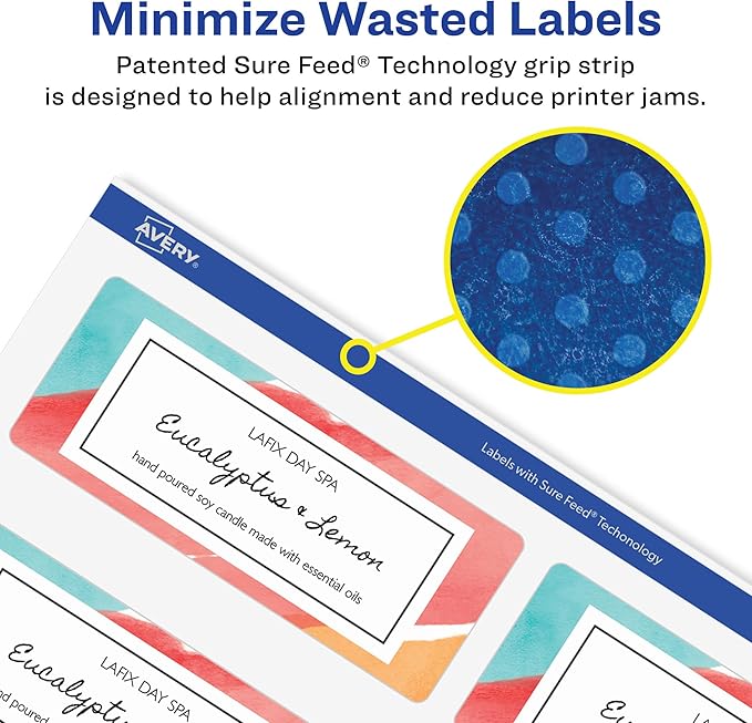 Avery Return Address Labels with Sure Feed and Easy Peel Technology, Glossy White Labels, 2/3" x 1-3/4", Permanent Adhesive, Laser/Inkjet, 600 Glossy Labels (6523)