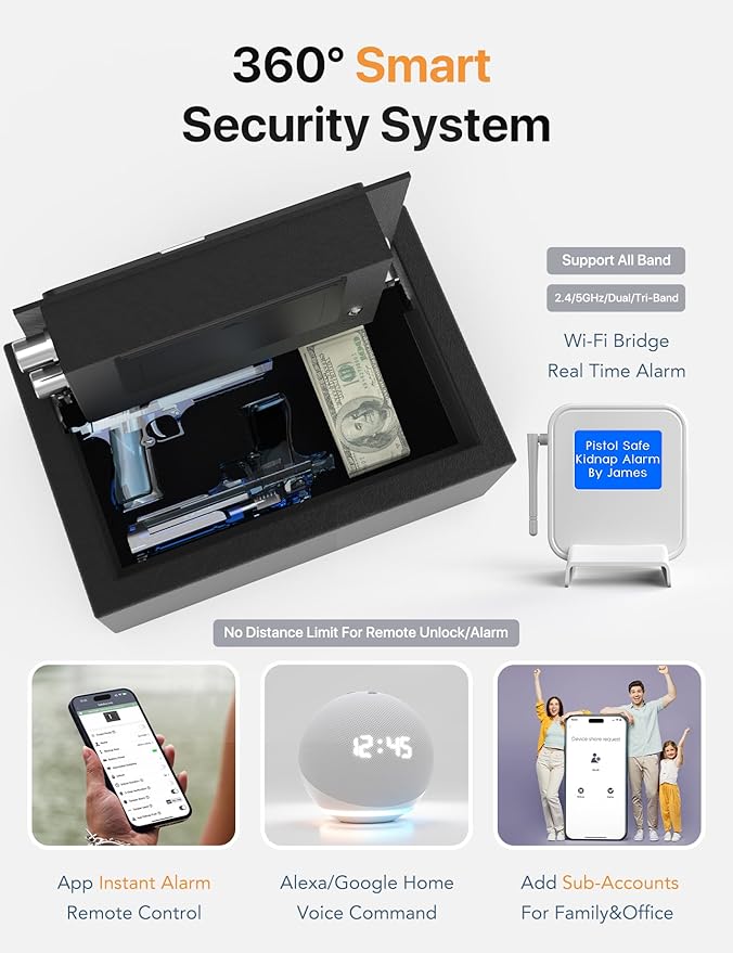 FORFEND Smart Home Safe | WiFi Safe Box App Lock/Alarm | Voice Command, Kidnap Alarm, Tamper Detect, Frozen Mode, Sub Account| Digital Safe Anti Theft