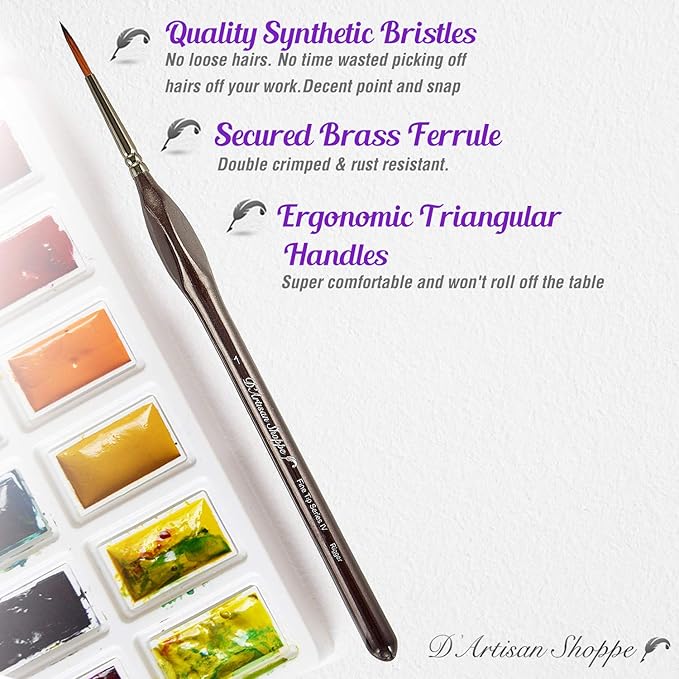 Rigger Brush Watercolor. Liner Brushes for Painting. Script Liner Brush 4pc Size 1 Precision Paint Brush Set. Artist Pinstriping Warhammer 40K Brushes for Acrylic Painting
