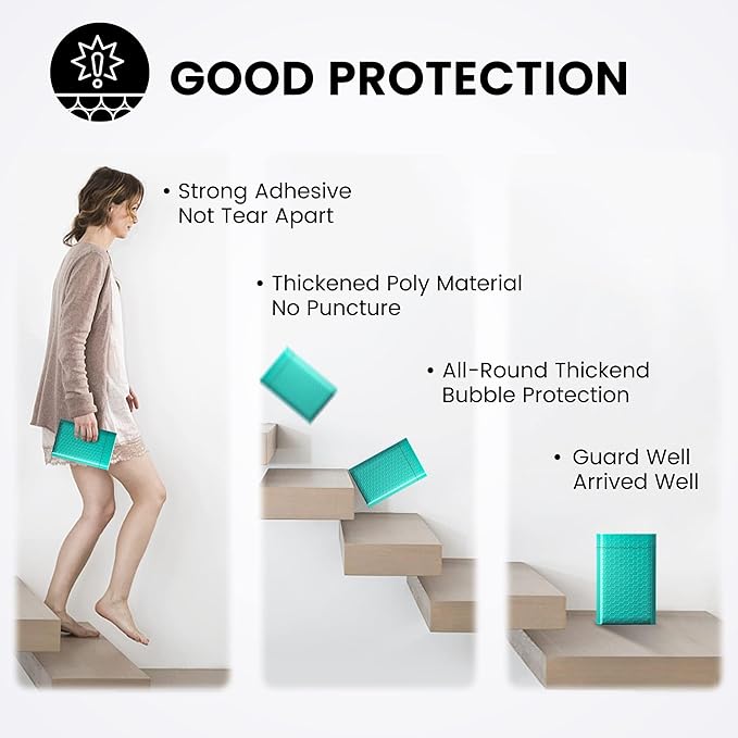 Fuxury 4x8 Bubble Mailer 260 Pack Teal Padded Envelopes for Mailing, Small Bubble Mailers Usable Size 4x7" Bubble Envelopes Self-Seal Padded Mailers for Small Business Shipping Bulk#000