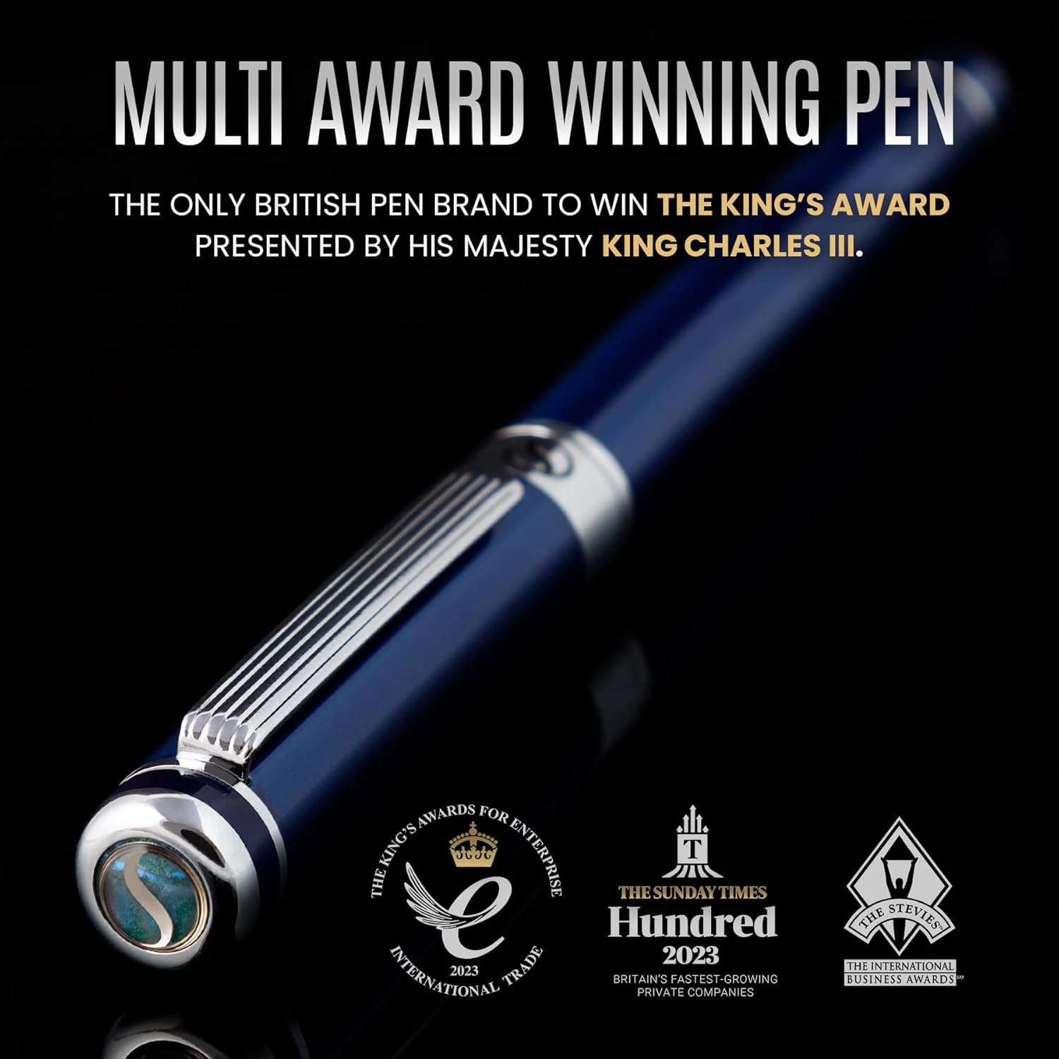 Scriveiner Midnight Blue Rollerball Pen - Stunning Blue Lacquer Luxury Pen, Chrome Finish, Schmidt Ink Refills, Men & Women, Professional, Executive Office, Nice Pen