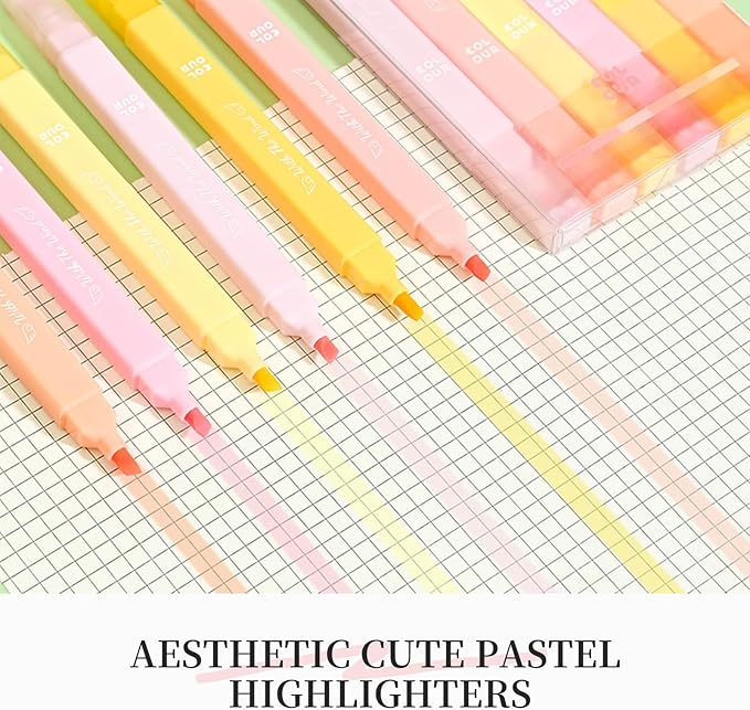 Aesthetic Cute Pastel Highlighters Set, 6 count, Mild Assorted Colors Candy Highlighters, Chisel Tip，No Bleed Bible Marker Pen, Study Journaling School Supplies Planner