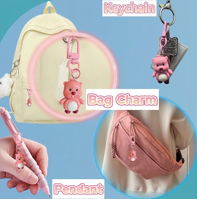 6pcs Kawaii Pens with 1 Cute Keychain Great gift for Girls Stress Relief Pen Cartoon Ballpoint Pen for Office Back to School Supplies Students Gift