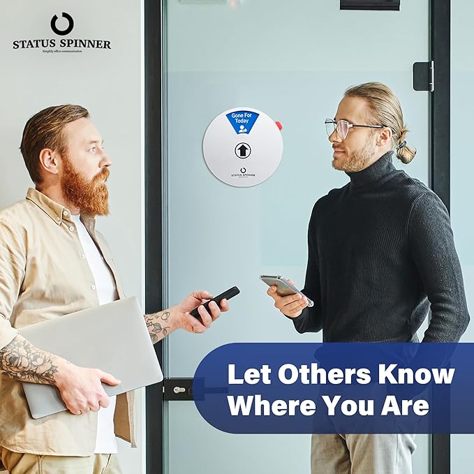 Out Of Office Sign for Door, 6 Options Status Private Sign, In a Meeting, Do Not Disturb, Working Remotely, In Out Sign Available and Away