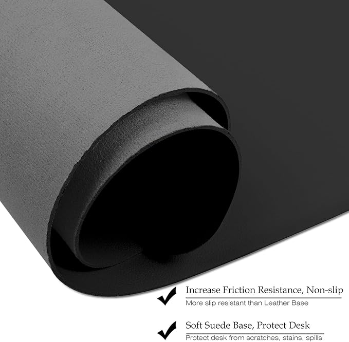 Boutilon Leather Desk Pad 24"x 14" Non-Slip Mouse Pad,Office Desk Mat,Waterprooft PU Leather Desk Blotter,Desk Pad Protector,Desk Writing Pad for Home Office Decor (S-Black)