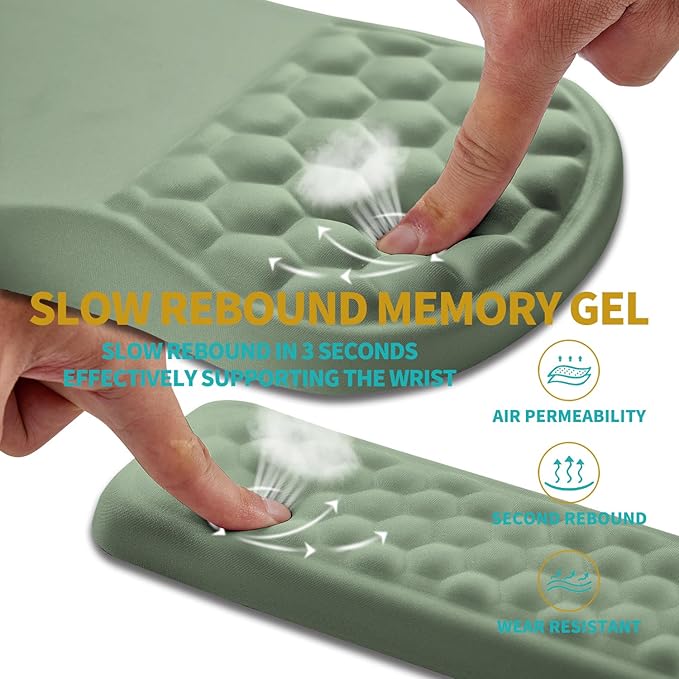 Hokafenle 2 in 1 Ergonomic Mouse Pad Wrist Support & Wrist Rest for Computer Keyboard Set, with Relieve Carpal Tunnel Pain Massage Bulge and Full Memory Gel Design (2In1 Set, Light Green)