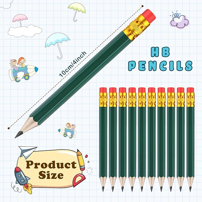 Chivao 288 Pieces Golf Mini Pencils Bulk with Eraser #2 HB Golf Short Pre Sharpened Pencils for Party Favors Office Supplies 4 Inch(Deep Green)