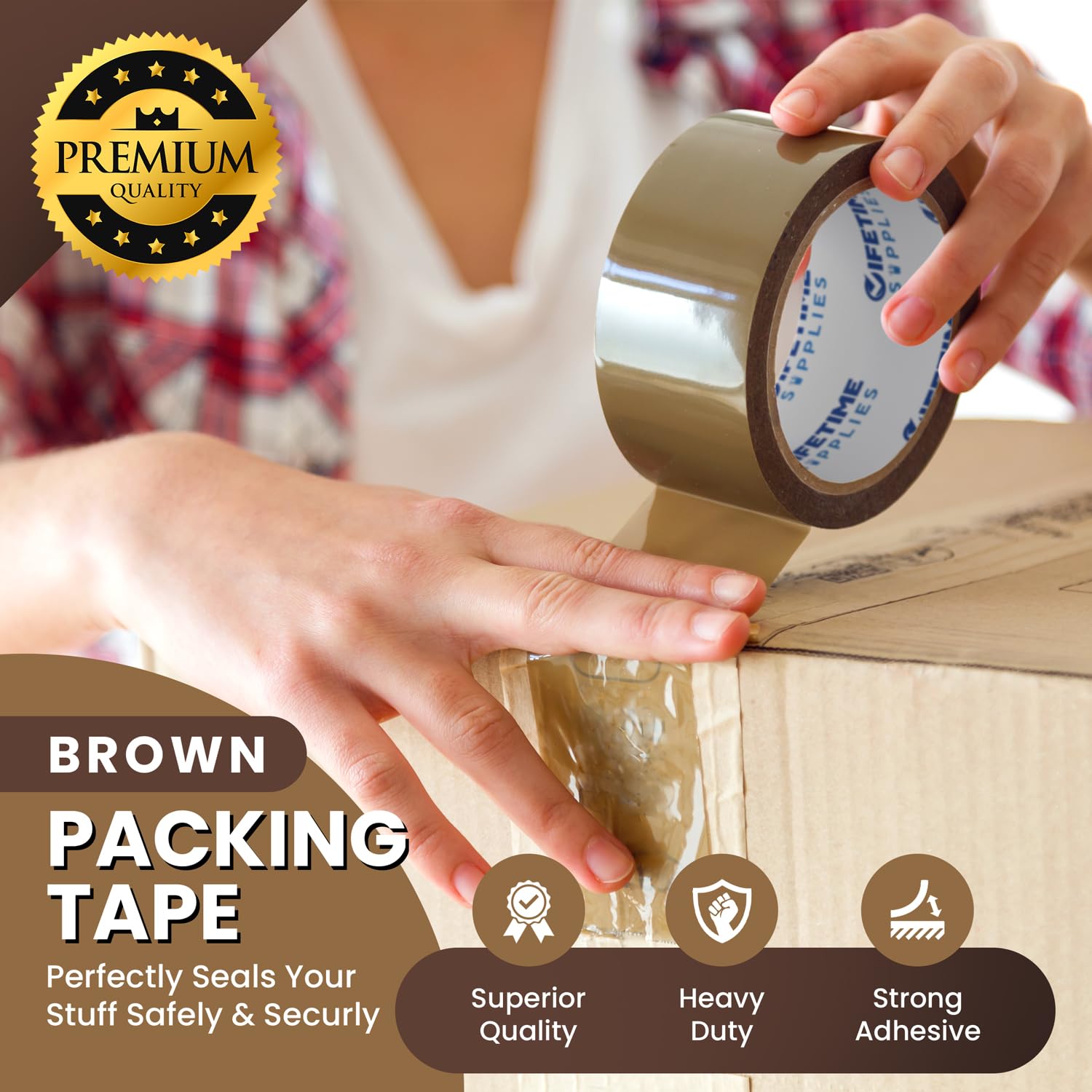 36 Rolls [Upgraded] 2" Brown Premium Packing Tape, 110 Yards, 2.2 mil, Heavy Duty Packaging Tape for Shipping, Moving, Sealing - Stronger & Thicker