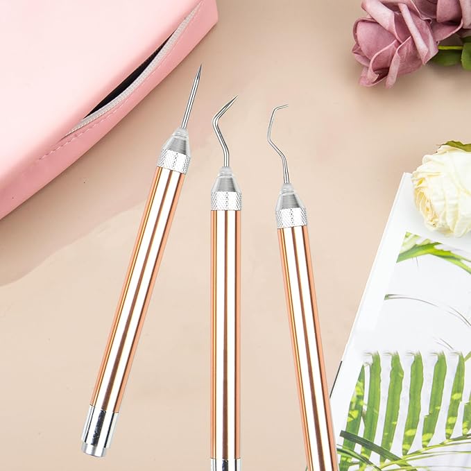 3PCS LED Weeding Tools for Vinyl with Light with Pin and Hook Lighted Pin Pen Weeding Tool for for Removing Iron on Tiny Vinyl Paper Silhouette Cutting Machines Supply (Rose Gold)