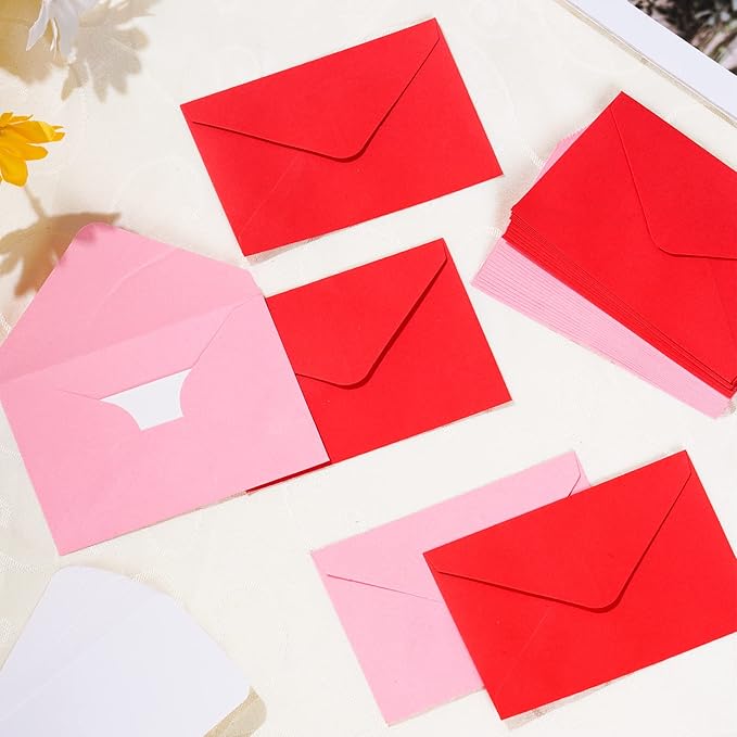 jiebor 100 Sets Small Valentines Day Blank Cards with Small Valentines Day Envelopes Pink Gift Cards Wedding Invitation Envelopes for Valentines Day Mother's Day 4.37 x 2.91 Inch