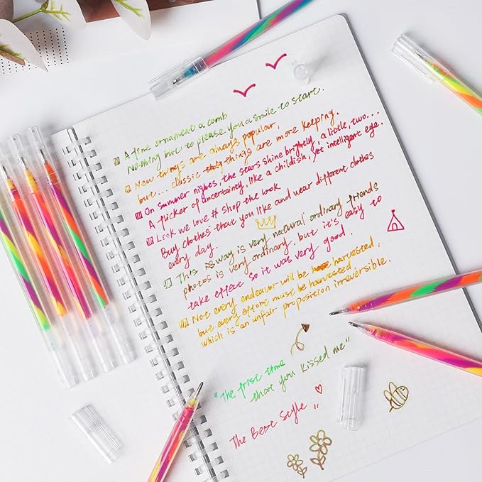 12 Pack Mixing of 3 Colors Rainbow Gel Pens Color Changing Ballpoint Pen Neon Pens Set for Adults Coloring Books Drawing Doodling Anime Scrapbooking Notes