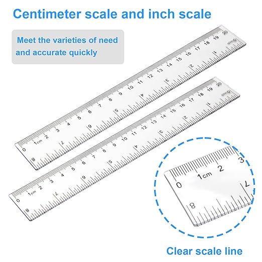 2 Pack - 8 inch Clear Plastic Ruler Straight Shatterproof Transparent Rulers for Office Supply (Clear)