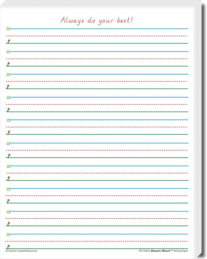 Teacher Created Resources Smart Start 1-2 Writing Paper: 360 Sheets, White, 8-1/2 x 11 in (76533)
