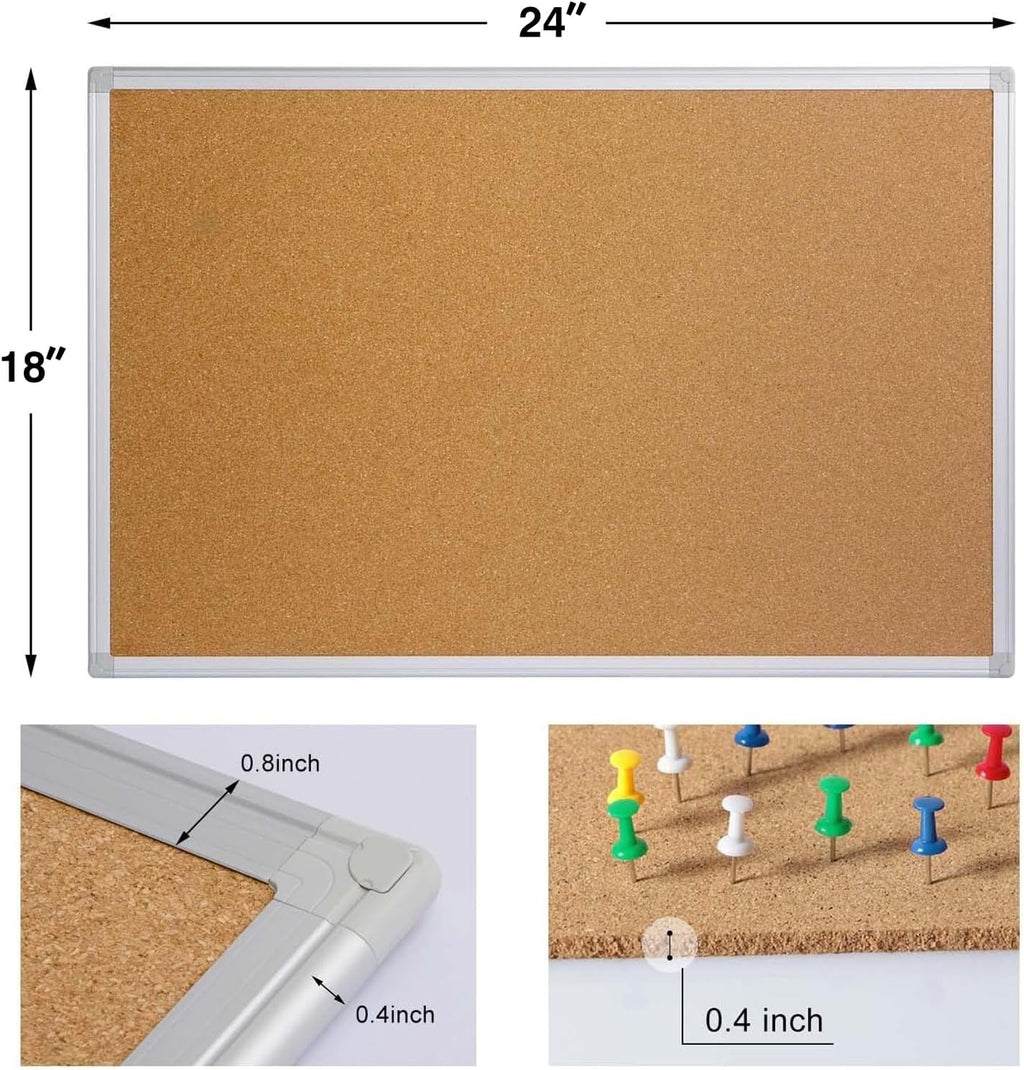 Board2by Cork Board Bulletin Board 24 x 18 Inches, Silver Aluminium Framed Corkboard, Office Board for Wall Cork, Large Wall Mounted Notice Pin Board for Home, Office and School