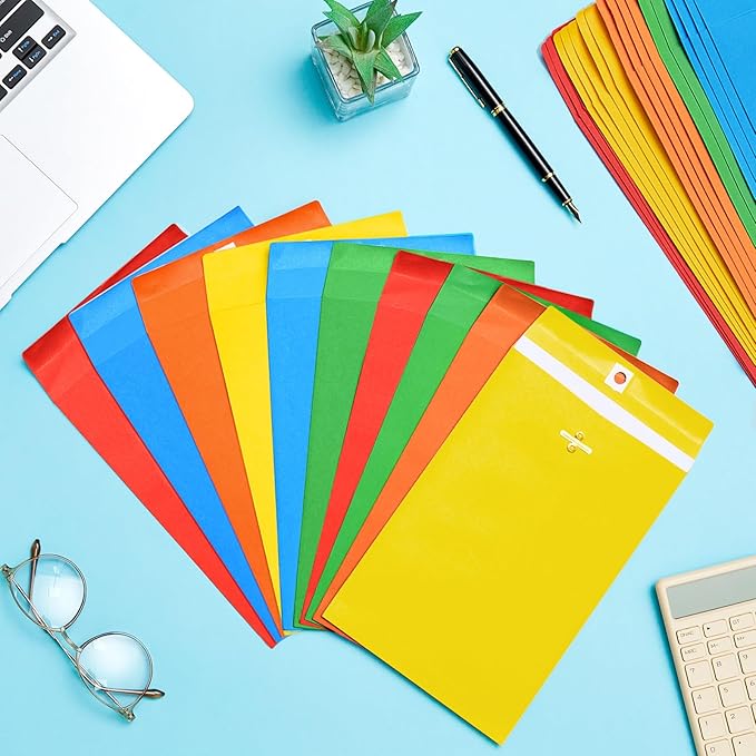 Geyee 300 Pcs 6 x 9 Inch Clasp Envelopes Manilla Envelopes Gummed Mailing Envelopes 28lb Kraft Clasp Closure for Storing or Mailing Colored Envelopes for Home Office Business(Rainbow Color)