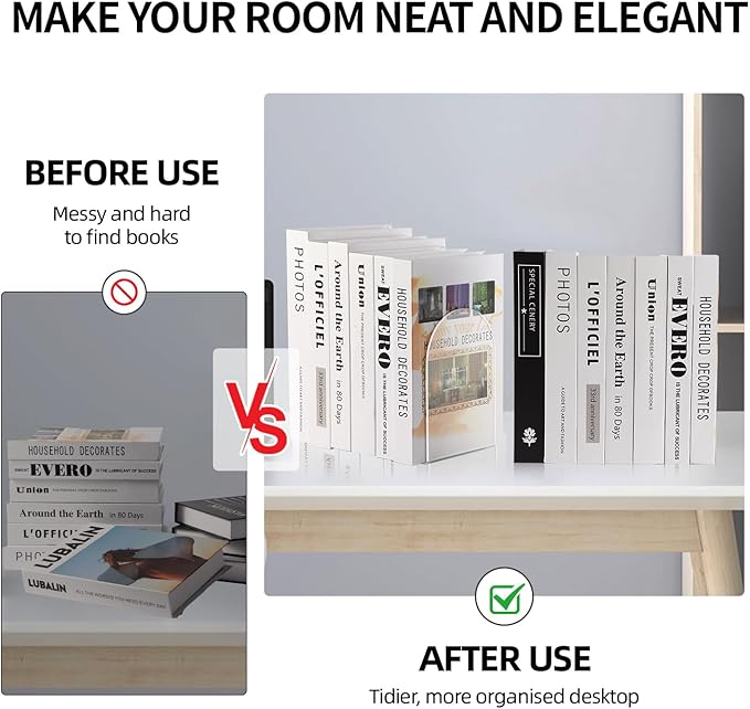 Book Ends for Shelves 8pcs Clear Acrylic Bookends for Heavy Books Organizer Book Stopper to Hold Books for Home Office School and Desktop Decoration(Circular Arc)