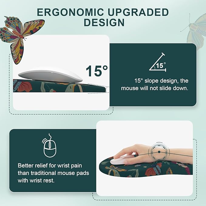 iLeadon Desk Pad Mat for Keyboard and Mouse,4in1 Green Large Mouse Pads Set for Desk,Ergonomic Wrist Rest for Computer Keyboard,Cup Coaster with Non-Slip Rubber Base for Home Office,Dark Green Insect