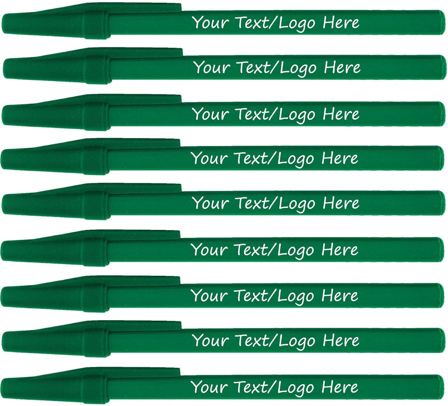 Personalized Stick Pens With your Custom Logo or Text-500 Pack Bulk-for Businesses, Parties, and Events, Custom Printed Slim Ballpoint Pens Colored with Cap, Forest Green, Black Ink