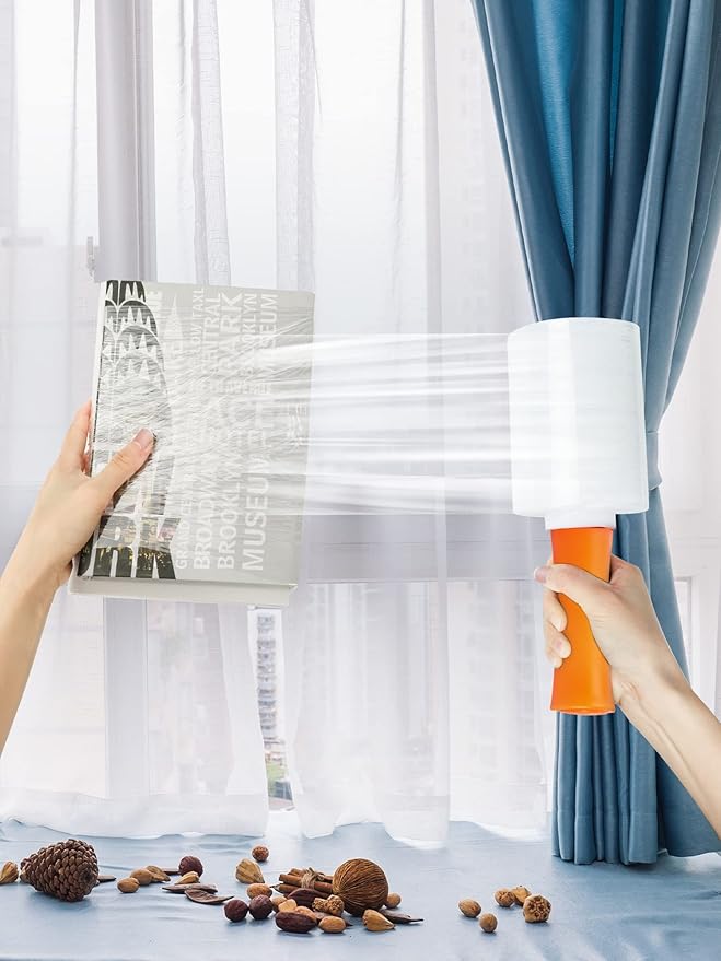 JARLINK 4 Pack Plastic Film Roll with Plastic Handles, 60 Gauge Thick, 5" x 1000ft Plastic Pallet Film, Industrial Strength Stretch up to 500% Stretch for Moving, Packing, Wrapping, and Shipping