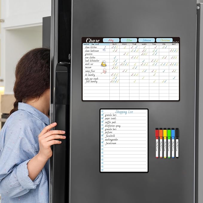 Magnetic Dry Erase Chore Chart - 8.5"x13" Chore Chart for Kids, Teens and Adults - 6.5"x8.5" List Board for Fridge - 6 Extra Fine Point Markers Included - Shipped Flat