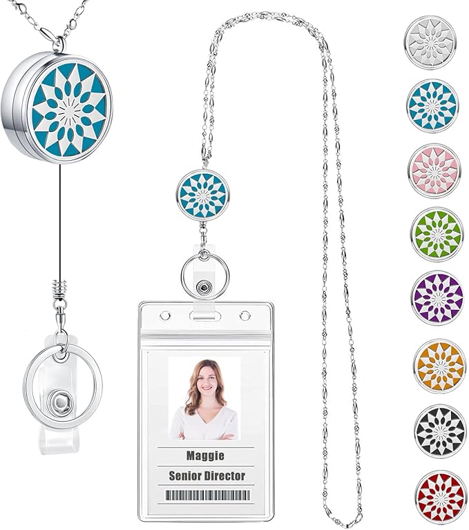 Retractable ID Badge Holder Lanyards for Women Cute Badge Reels Retractable Nurse Accessories for Work Jewelry Essential Oil Necklace Teacher Lanyard Employees Appreciation Gifts Sunflower