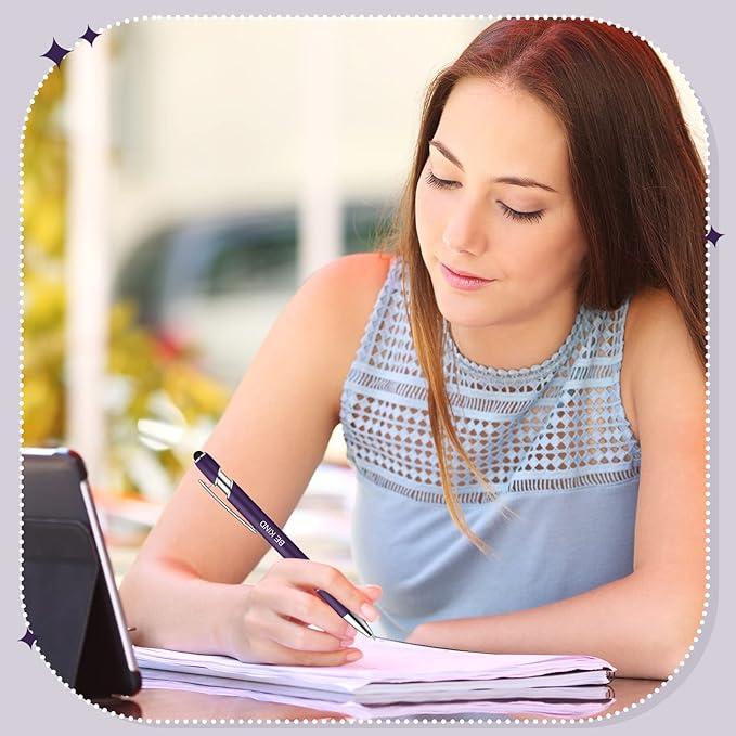 Zonon 12 Pieces Inspirational Pens Bulk Easter Basket Stuffers Motivational Quotes Ballpoint Pens with Stylus Tip Inspirational Gifts for School Office Teachers(Dark Purple,Motivational Style)