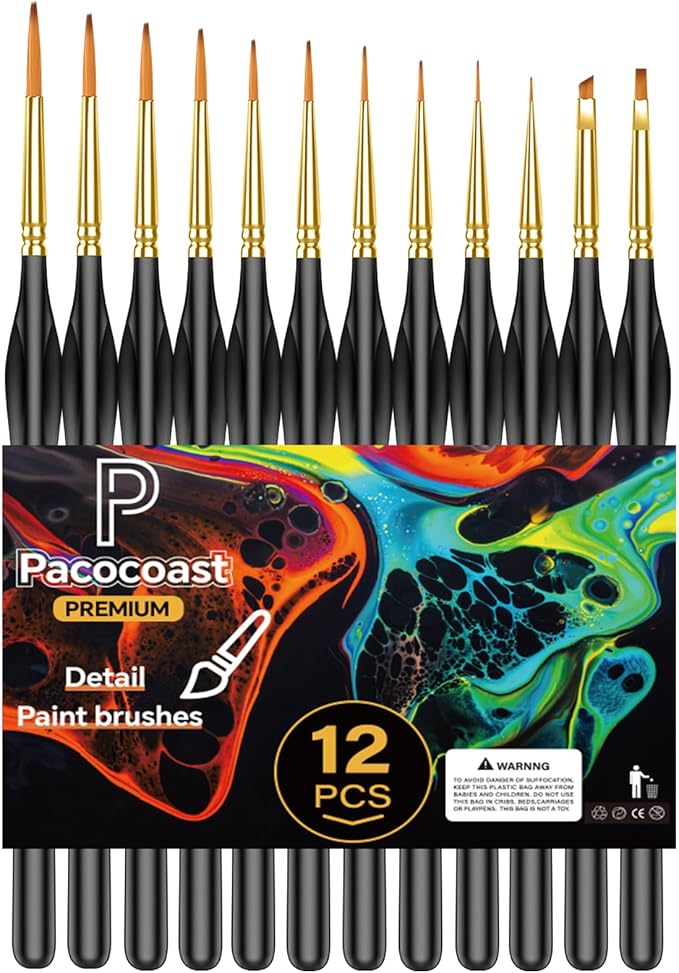 Detail Paint Brushes Set, 12PC Miniature Brushes for Fine Detailing & Art Painting, Small Tiny Paint Brush Perfect for Acrylic, Citadel, Paint by Number, Figurine, Craft, Models, Warhammer 40k (Black)