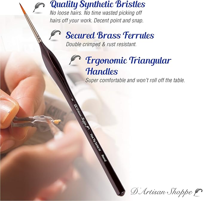 Fine Tip Detail Paint Brushes. Miniature Brushes for Detailing Art for Acrylic Watercolor Oil - Models, Airplane Kits, Craft, Rock Painting Artist Supplies. Size 1 Round Tiny Paintbrush