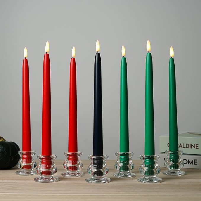 Kwanzaa Kinara Candle Holder Set with Flameless Battery Powered Electric Candles, Flameless Kwanzaa Candles - Set of 7 Tapers (Battery Operated) Mishumaa Saba, Realistic 3D Flames, Remote Control