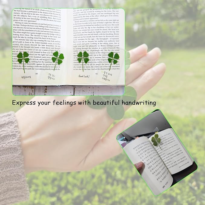 Genuine Real Four Leaf Clover Card Bookmark, Five Leaf Clover Card, Good Luck Gift Card, Invitation Card in Envelope, Good Luck Charm Deco (Four-Leaf Clover)