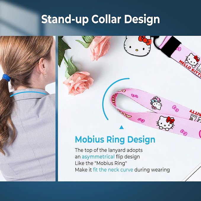 Lanyards Hallo Kitty Lanyard with Cute ID Card Holder, Anime Lanyard with ID 17.5inchx0.78inch 4.3inchx2.75