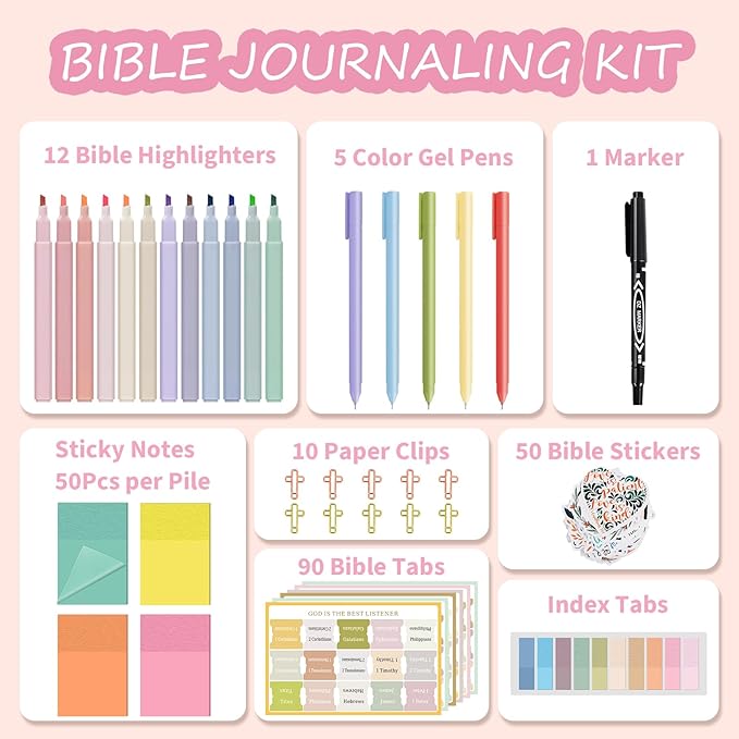 40 Pcs Bible Study Supplies,Bible Journaling Kit for Women, Morandi Bible Study Kit with Pastel Bible Highlighters and Tabs,Bible Pens,Sticky Notes,Bible Annotation Kit