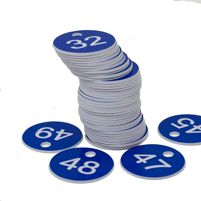 StayMax Plastic ID Number Tags Engraved Tags Key Tags Without Key Rings (1-100, Blue)