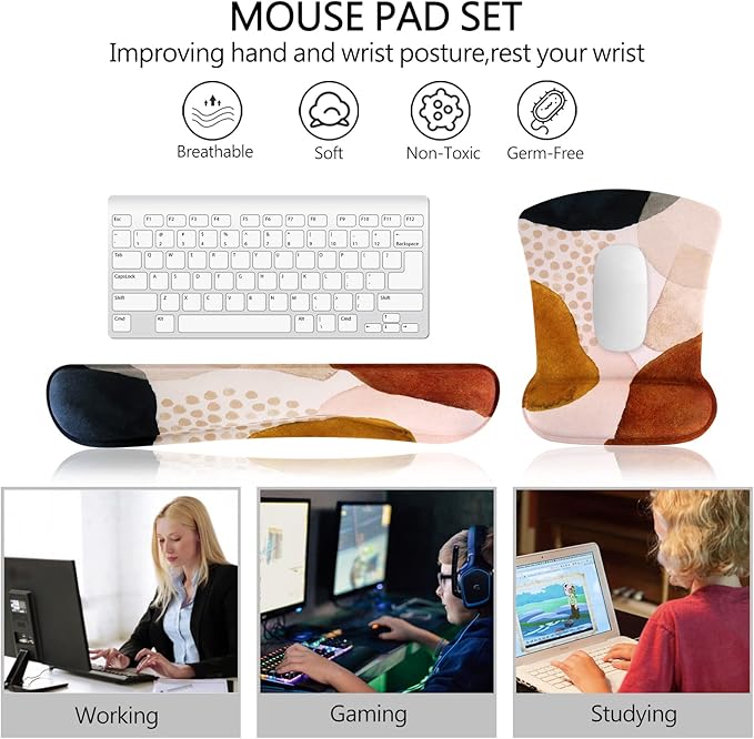iCasso Keyboard Wrist Rest and Mouse Wrist Rest Pad, Made of Memory Foam, Ergonomic Support, Easy Typing and Relieve Wrist Pain, Perfect for Gaming, Computer, Office, Laptop (Color Block)