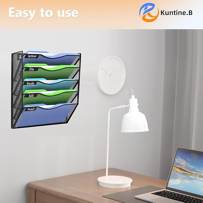 Kuntine.B 5 Pockets Wall File Holder Organizer Office Hanging Magazine Rack Wall File Organizer for Office Home, Black