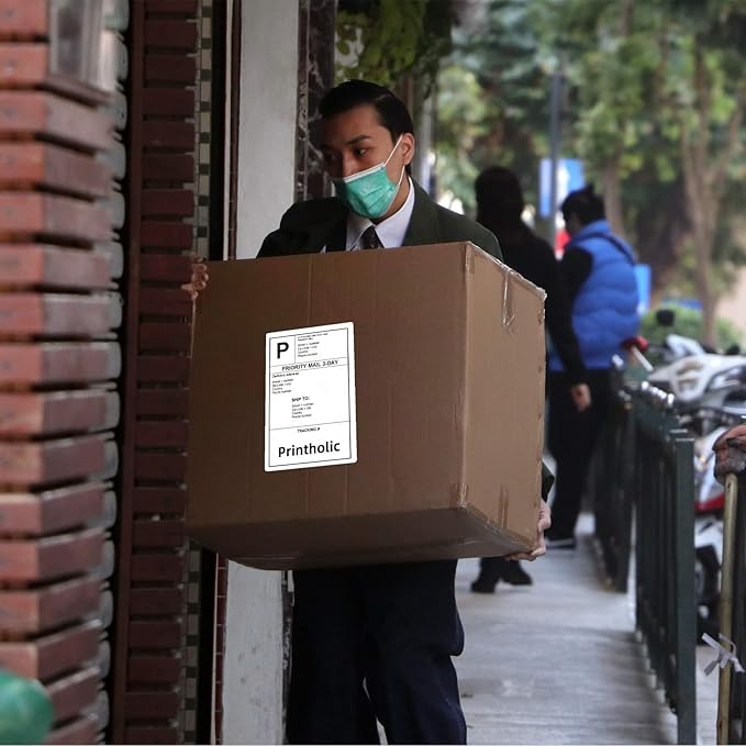 4" x 6" Fanfold Direct Thermal Labels, 500 Labels per Stack, 4 Stacks, White Perforated, Permanent Adhesive - Shipping Label Compatible for Zebra, Rollo, MUNBYN Thermal Printer