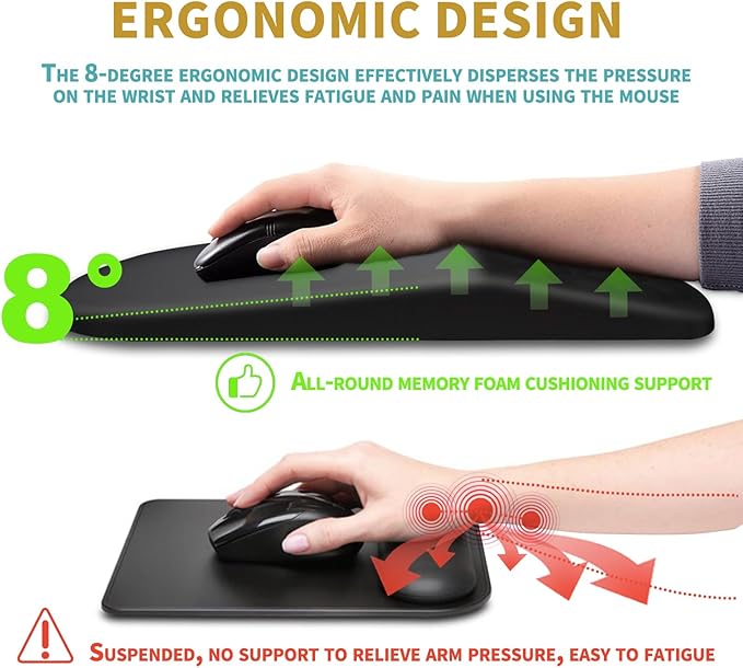 Hokafenle Ergonomic Mouse Pad Wrist Support with Massage Design, Wrist Rest Pain Relief Mousepad with Memory Foam&Non-Slip PU Base, Mouse Pads for Wireless Mouse & Desk (12x8 inch,Dark Grey)