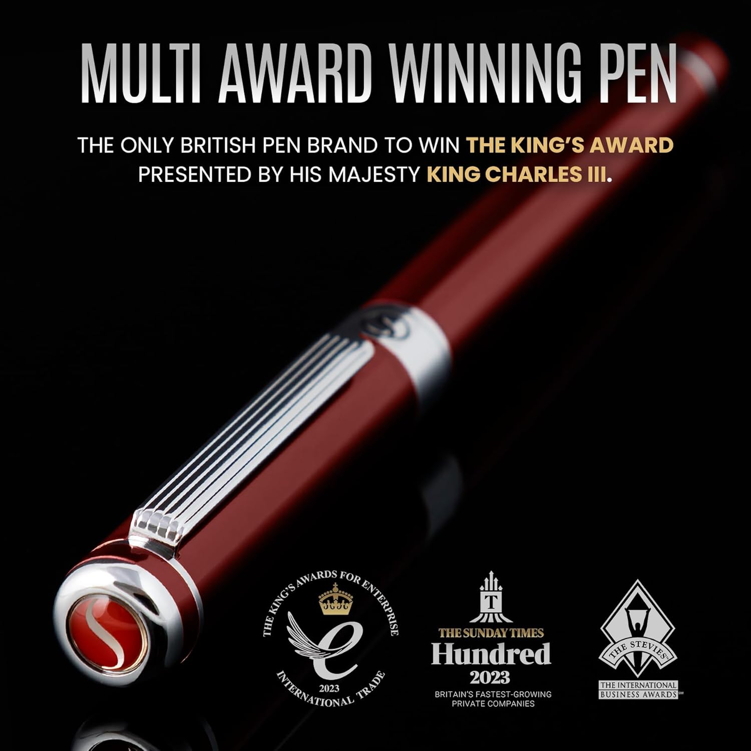 Scriveiner Deep Crimson Red Rollerball - Stunning Red Lacquer Luxury Pen with Chrome Finish, Schmidt Ink Refills, Roller Ball Pen Gift Set for Men & Women, Professional, Executive, Office, Nice Pens