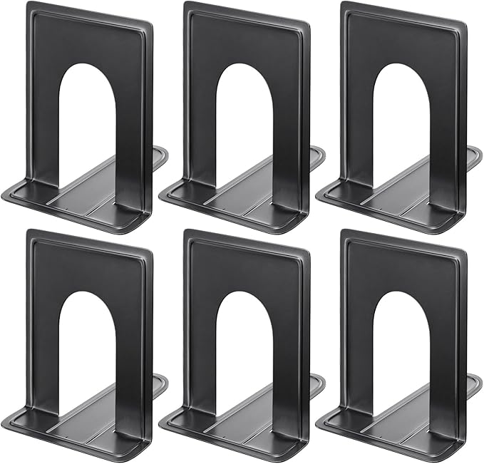 MaxGear 8.5 in Extra Large Heavy Duty Metal Book Ends, Classic Black Premium Bookends for Shelves, Non-Skid Bookend, Book Stopper for Books/Movies/CDs/Games, 8.5 x 5.9 x 7.8 in,3 Pairs